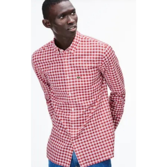 Lacoste Other - Lacoste Men's Long Sleeve Gingham Plaid & Check Button Down Shirt - Red/White